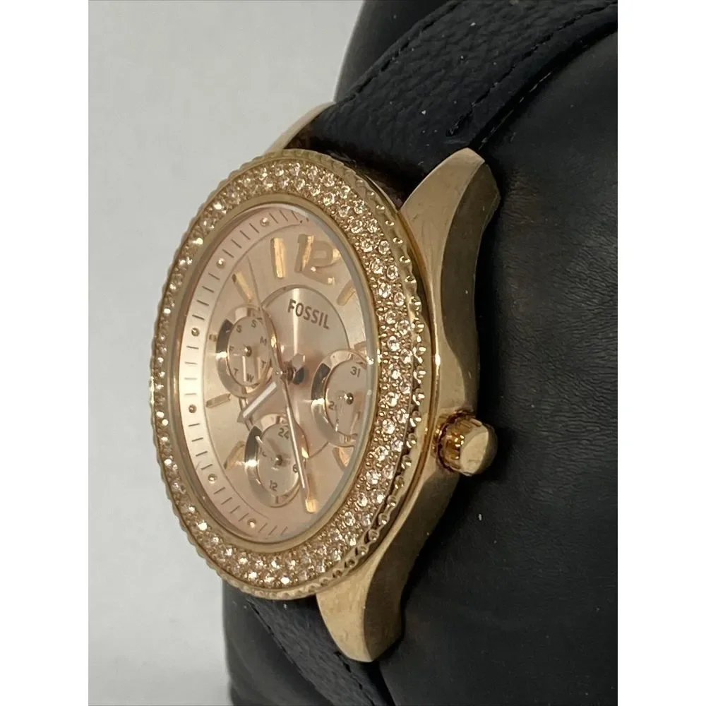 Fossil Stella ES3590 Women's Black Leather Analog Dial Quartz Wrist Watch OP796